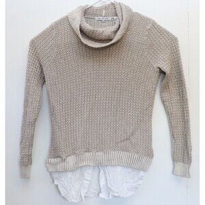 Eight Eight Eight Womens Cowl Neck Sweater Top Medium Beige‎ Shirt Tails Cotton